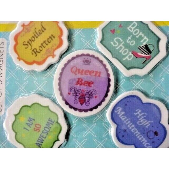 Refrigerator Magnets 5-Pc Spoiled Rotten Born to Shop So Awesome Queen Bee - Picture 2 of 2